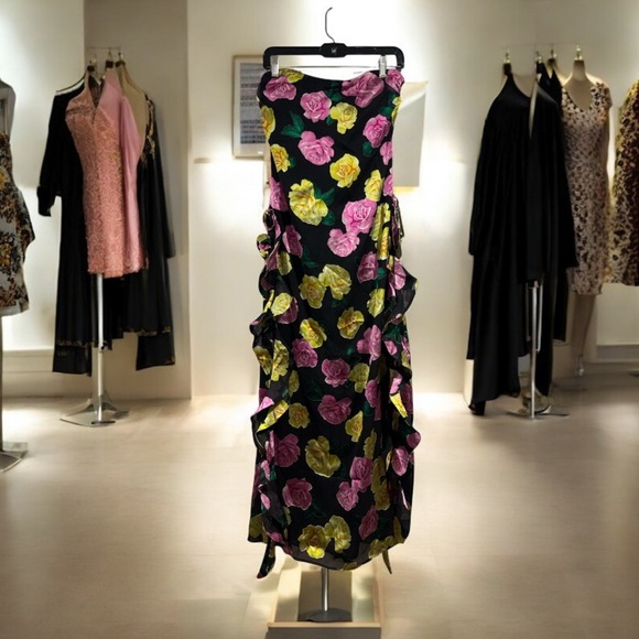 For Love & Lemons dress Madison Maxi Dress NEW floral slit sexy strapless - Picture 6 of 8